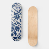 Vintages Blaues Blume-Muster Skateboard (Vorderseite)