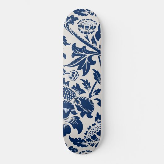 Vintages Blaues Blume-Muster Skateboard (Vorderseite)