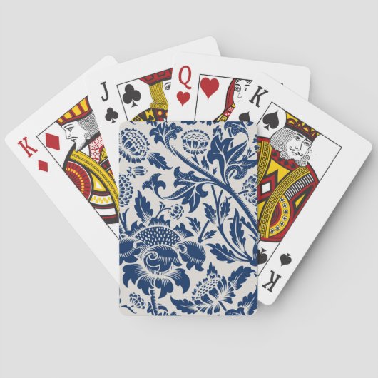Vintages Blaues Blume-Muster Spielkarten (Rückseite)