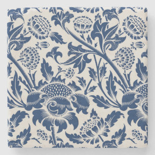 Vintages Blaues Blume-Muster Steinuntersetzer