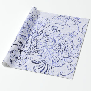 Vintages blaues Blumen Geschenkpapier