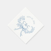 Vintages blaues Blumencoquette Monogramm Serviette (Ecke)