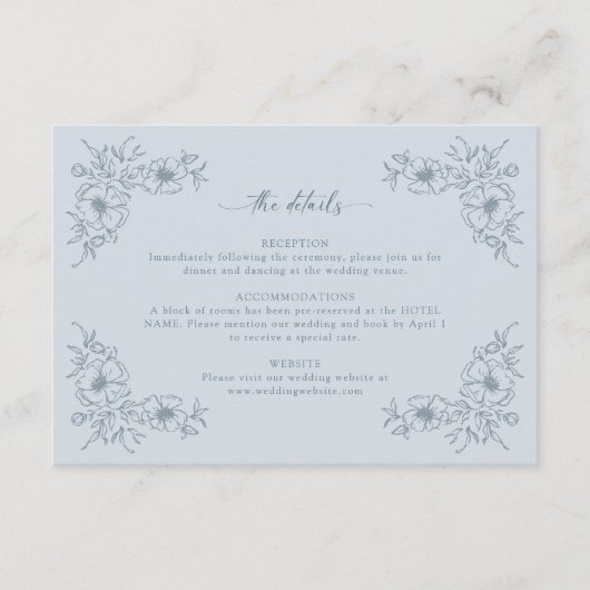 Vintages blaues Blumengesteck Begleitkarte (Vorderseite)