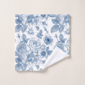Vintages blaues Blumenmuster Badhandtuch Set (Waschlappen)