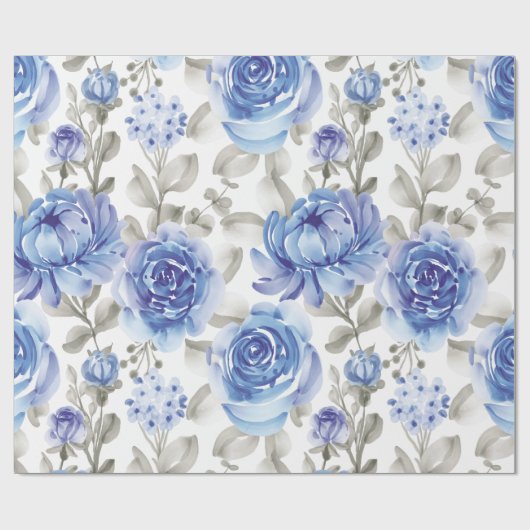 Vintages blaues Blumenmuster Geschenkpapier (Flach)