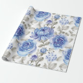 Vintages blaues Blumenmuster Geschenkpapier (Ungerollt)