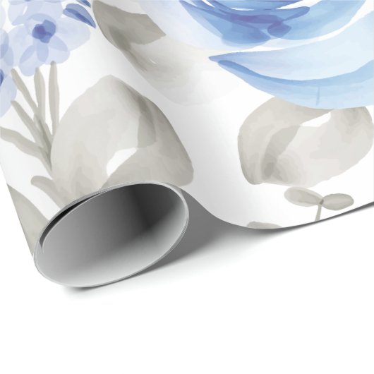 Vintages blaues Blumenmuster Geschenkpapier (Rolleneckpunkt)