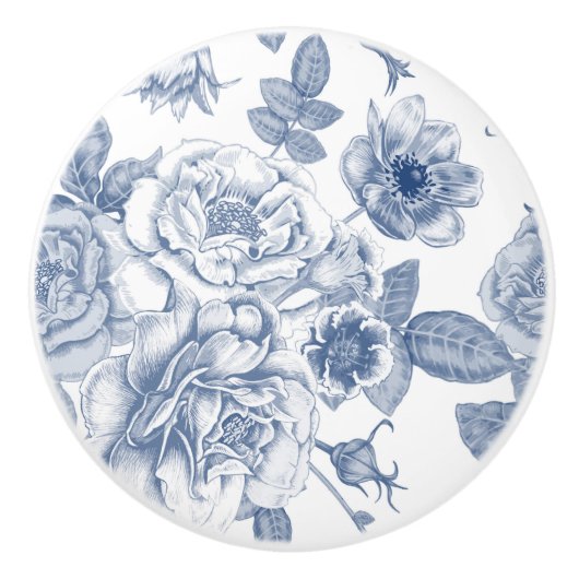 Vintages blaues Blumenmuster Keramikknauf (Vorderseite)