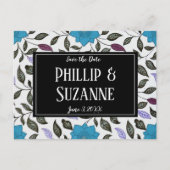 Vintages blaues Blumenmuster Save the Date Ankündigungspostkarte (Vorderseite)