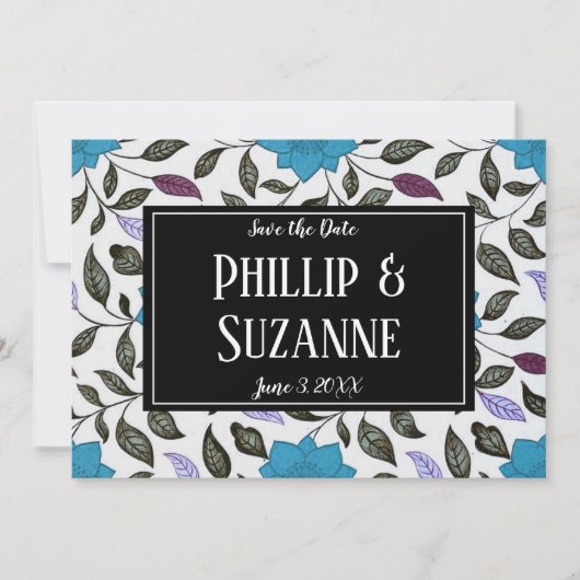 Vintages blaues Blumenmuster Save the Date Einladung (Vorderseite)