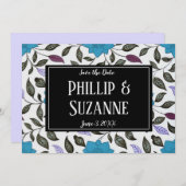 Vintages blaues Blumenmuster Save the Date Einladung (Vorne/Hinten)