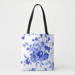 Vintages blaues Blumenmuster Tasche