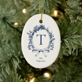 Vintages Blaues Botanisches Monogramm Keramik Ornament