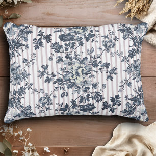 Vintages blaues Chintz- und Pinstrichmuster Dekokissen