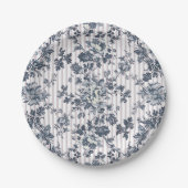 Vintages blaues Chintz- und Pinstrichmuster Pappteller (Vorderseite)