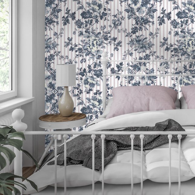 Vintages blaues Chintz- und Pinstrichmuster Tapete (Von Creator hochgeladen)