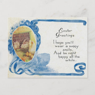 Vintages Blaues Ei Hühnchen Antikes Osterfest Feiertagspostkarte