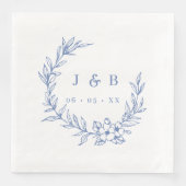 Vintages blaues Floral-Wreath-Monogramm Serviette (Vorderseite)