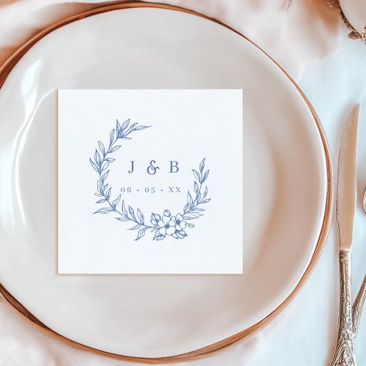 Vintages blaues Floral-Wreath-Monogramm Serviette