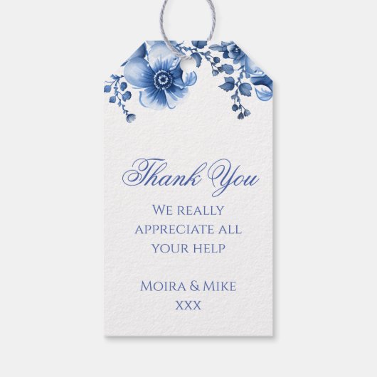 Vintages Blaues Französisches Chinoiserie Geschenkanhänger (Rückseite)