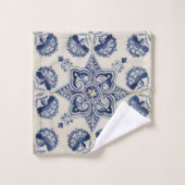 Vintages blaues geometrisches Muster Badhandtuch Set (Waschlappen)