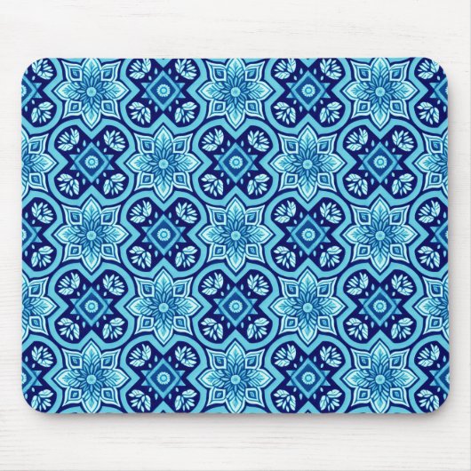 Vintages blaues geometrisches Muster Mousepad (Vorne)