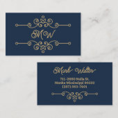 Vintages blaues Gold-Elegant-Monogramm Geblüht Visitenkarte (Vorne/Hinten)