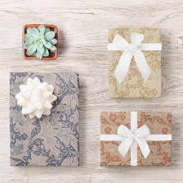 Vintages blaues goldenes Morris-Muster Geschenkpapier Set