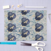 Vintages blaues goldfarbenes Damaskatmuster Seidenpapier (Handwerk)