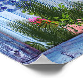 Vintages Blaues Holz, Fisch, rosa Korallen Poster (Ecke)