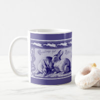 Vintages Blaues Kaninchen Ostern Gruß