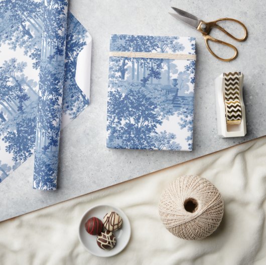 Vintages blaues Landschaftstoil mit Urnen und Spal Geschenkpapier (Kunsthandwerk)