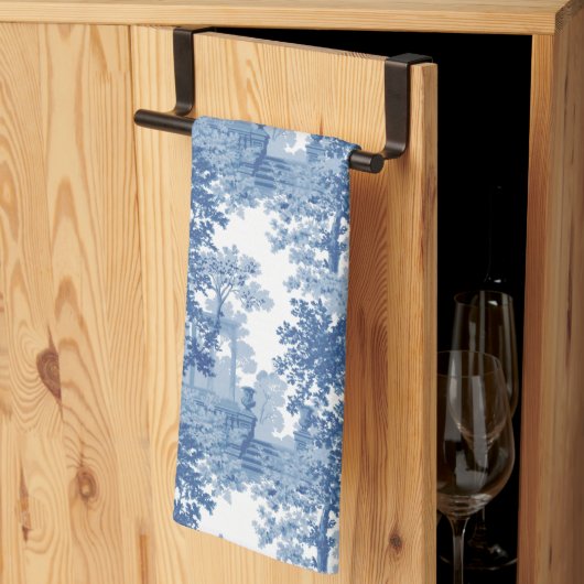 Vintages blaues Landschaftstoil mit Urnen und Spal Geschirrtuch (Drittel gefaltet)