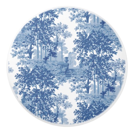 Vintages blaues Landschaftstoil mit Urnen und Spal Keramikknauf (Vorderseite)