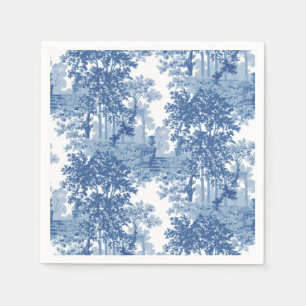 Vintages blaues Landschaftstoil mit Urnen und Spal Serviette