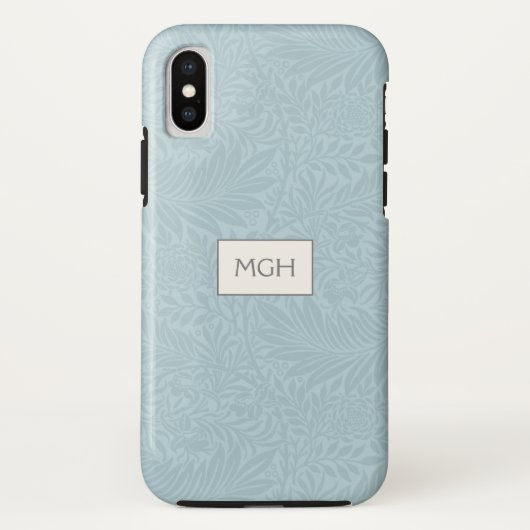 Vintages blaues Larkspur-Blume-Muster Monogramm Case-Mate iPhone Hülle (Rückseite)