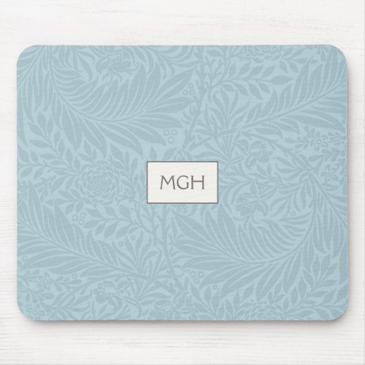 Vintages blaues Larkspur-Blume-Muster Monogramm Mousepad (Vorne)