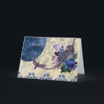 Vintages Blaues Lila Zodiac-Fische Geburtstag Karte<br><div class="desc">Vintage Collage mit Eule und Motte,  zusammen mit dem Tiergarten Pisces.</div>