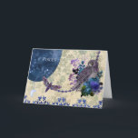 Vintages Blaues Lila Zodiac-Fische Geburtstag Karte<br><div class="desc">Vintage Collage mit Eule und Motte,  zusammen mit dem Tiergarten Pisces.</div>
