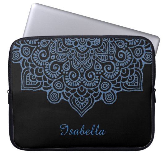 Vintages, blaues Metall Lace Mandala white Laptopschutzhülle (Vorderseite)