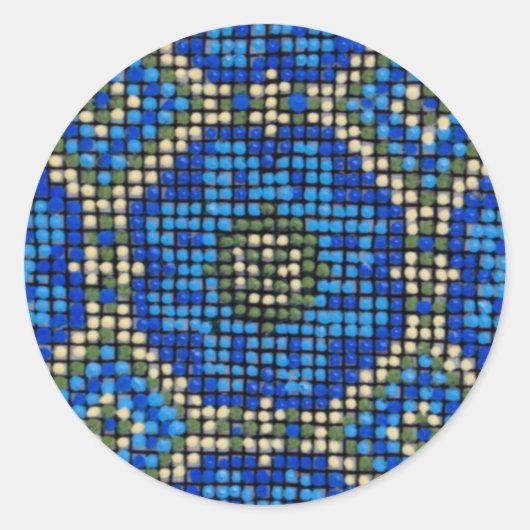 Vintages blaues Mosaikmuster Runder Aufkleber (Vorderseite)