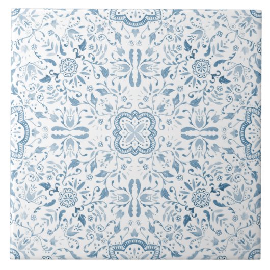 Vintages blaues Muster in floraler Natur Fliese (Vorderseite)