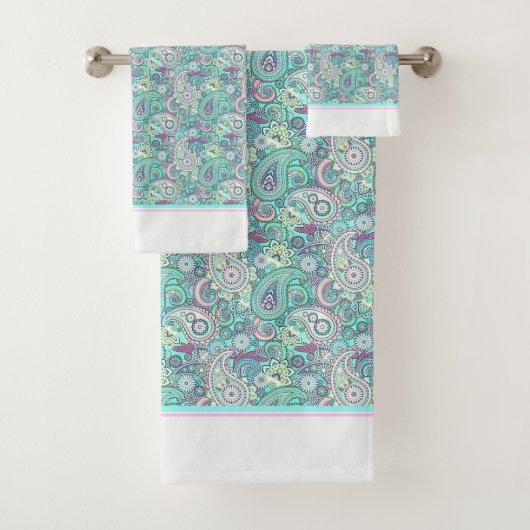 Vintages blaues Paisley Badehandtuch Set (Insitu)