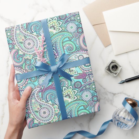 Vintages blaues Paisley Wrapping Paper Geschenkpapier (Schenken)