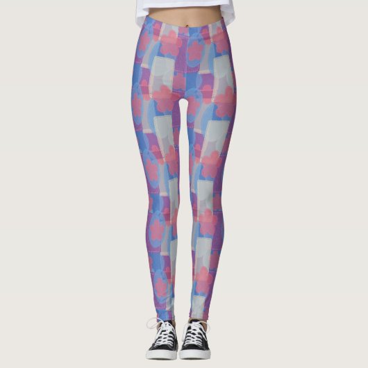 Vintages Blaues Patchmuster Leggings (Vorderseite)
