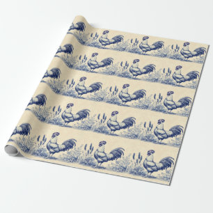Vintages blaues Quadrat im Blumengarten Geschenkpapier