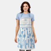 Vintages blaues Retro-Küchenlöffel Monogram-Gesche Schürze (Getragen)