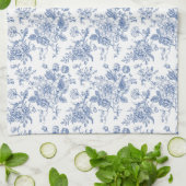 Vintages blaues Rose Blumenmuster Geschirrtuch (Gefaltet)