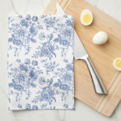 Vintages blaues Rose Blumenmuster Geschirrtuch (Viertel Falte)