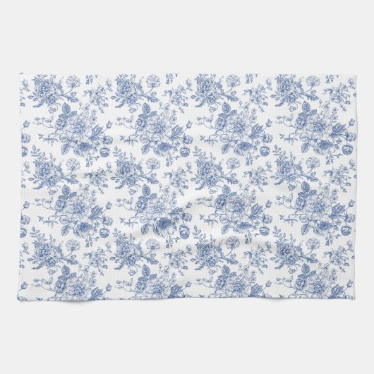 Vintages blaues Rose Blumenmuster Geschirrtuch (Horizontal)